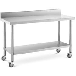 Royal Catering - Table de travail à roulettes inox avec rebord 60 x 150 cm 160 kg