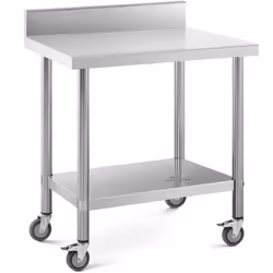 ⭐⭐⭐⭐⭐ Table de travail en acier inoxydable avec roulettes et espace de rangement généreux de marques Royal Catering ✅ Modèle: ...