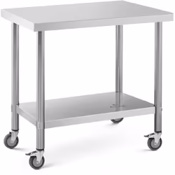 ⭐⭐⭐⭐⭐ Table de travail en acier inoxydable avec roulettes et espace de rangement généreux de marques Royal Catering ✅ Modèle: ...