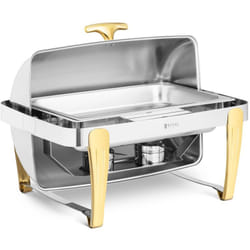 Royal Catering - chafing dish - gn 1/1 - accents dorés - couvercle Roll-top - 9 l - 2 brûleurs chafing dish professionnel chafing dish gn
