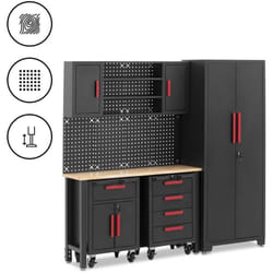 MSW - Armoire de garage - modulable - plan de travail de 132 x 42,7 x 2,5 cm - paroi perforée - 2 chariots à roulettes - verrouillable Rangement