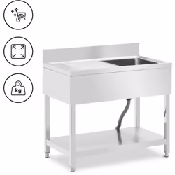 ⭐⭐⭐⭐⭐ Plonge inox ultraprofonde avec étagère et dosseret de marques Royal Catering ✅ Modèle: RCGS-1B100D6 ✅ Article: 10013156 ...