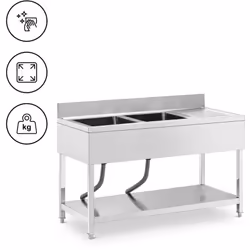 ⭐⭐⭐⭐⭐ Plonge inox ultraprofonde avec étagère et dosseret de marques Royal Catering ✅ Modèle: RCGS-2B1400D6 ✅ Article: 1001315 ...