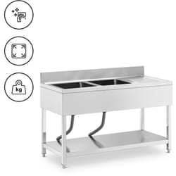 Royal Catering - Plonge inox 2 éviers inox 140 x 60 x 97 cm - Plonge professionnelle Évier cuisine