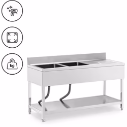 ⭐⭐⭐⭐⭐ Plonge inox ultraprofonde avec étagère et dosseret de marques Royal Catering ✅ Modèle: RCGS-2B1600D6 ✅ Article: 1001315 ...
