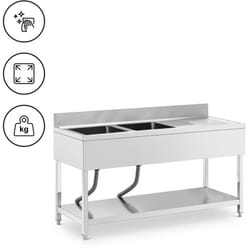 Plonge inox 2 éviers inox 160 x 60 x 97 cm - Plonge professionnelle Évier cuisine