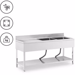 ⭐⭐⭐⭐⭐ Plonge inox ultraprofonde avec étagère et dosseret de marques Royal Catering ✅ Modèle: RCGS-2B1800D6 ✅ Article: 1001316 ...