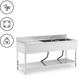 Royal Catering - Plonge inox 2 éviers inox 180 x 60 x 97 cm - Plonge professionnelle Évier cuisine