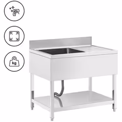Plonge inox - ROYAL CATERING - 1 évier - 100 x 70 x 97 cm - étagère inférieure