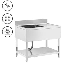 Plonge inox - ROYAL CATERING - 1 évier - 100 x 70 x 97 cm - étagère inférieure