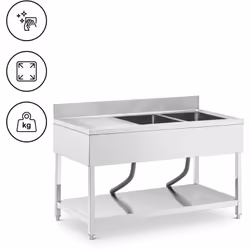 ⭐⭐⭐⭐⭐ Plonge inox ultraprofonde avec étagère et dosseret de marques Royal Catering ✅ Modèle: RCGS-2B140D7 ✅ Article: 10013163 ...