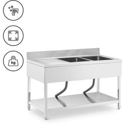 Plonge inox 2 éviers inox 140 x 70 x 97 cm - Plonge professionnelle Évier cuisine