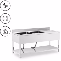 ⭐⭐⭐⭐⭐ Plonge inox ultraprofonde avec étagère et dosseret de marques Royal Catering ✅ Modèle: RCGS-2B180D7 ✅ Article: 10013165 ...
