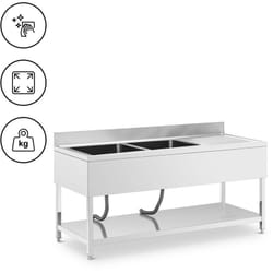 Royal Catering - Plonge inox 2 éviers inox 180 x 70 x 97 cm - Plonge professionnelle Évier cuisine