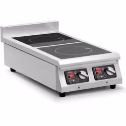 La plaque à induction double de Royal Catering offre une cuisson précise entre 60 et 240 °C avec une puissance de 2 x 3500 W  ...