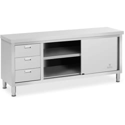 Royal Catering - Meuble Bas Inox Table Travail Armoire Portes Coulissantes & 3 Tiroirs 200x60cm
