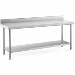 ⭐⭐⭐⭐⭐ Une grande table de travail en inox avec dosseret et espace de rangement de marques Royal Catering ✅ Modèle: RCWT-200X6 ...