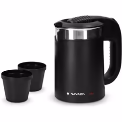 Bouilloire de voyage - Navaris - Mini bouilloire électrique inox 1100W 05 L - 2 tasses en plastique