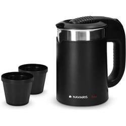 Bouilloire de voyage - Navaris - Mini bouilloire électrique inox 1100W 05 L - 2 tasses en plastique