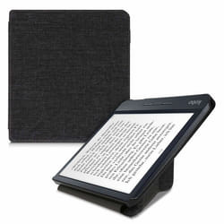 Kwmobile - 52460.19 - Coque Compatible avec Kobo Libra H2O - Etui a Rabat en Tissu pour Liseuse - Gris fonce