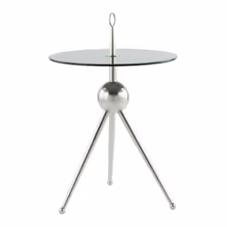 Table d'appoint ronde design tripode en acier et verre, 5 kg max.