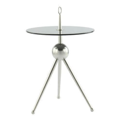 Table d'appoint ronde design tripode en acier et verre, 5 kg max.