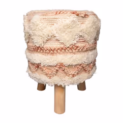 Tabouret boho unique en laine rose, sans montage, design tripode chic
