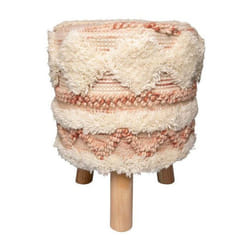 Tabouret boho unique en laine rose, sans montage, design tripode chic