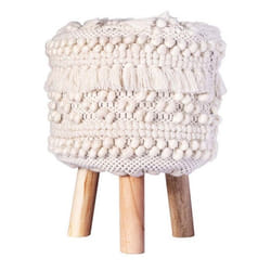 Tabouret Boho Fait Main en Laine, Facile à Combiner, 120 kg Max