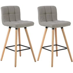 Lot de 2 Tabourets de Bar avec Repose-Pieds Woltu Chaise de bar Design en Bois Massif et Lin, Gris Clair