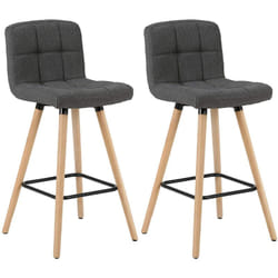 Lot de 2 Tabourets de Bar avec Repose-Pieds Woltu Chaise de bar Design en Bois Massif et Lin, Gris Foncé