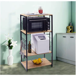 Etagère four à Micro-ondes Woltu Etagère de cuisine en bois et acier, 4 Niveaux, 60x40x123, 5 cm, Noir+chêne clair