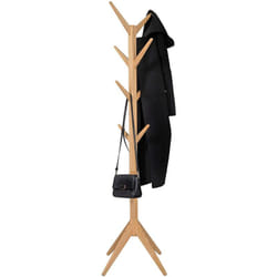Porte-manteau sur pied en bois massif WOLTU, En forme d’arbre avec 8 crochets, 180 cm, Nature