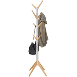 Woltu - Porte-manteau sur pied en bois massif, En forme d'arbre avec 8 crochets, 180 cm, Nature+Blanc
