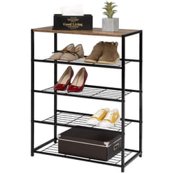 Woltu - Banc Etagère à chaussures avec 4 étagères, Meuble de rangement pour 12 paires de chaussures, Etagère en bois et métal
