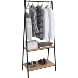 Woltu - Porte-manteau avec étagère à chaussures, Penderie à vêtements en acier et bois, 64, 5x40x151cm, Noir + Chêne clair