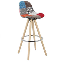Tabouret de Bar en Lin avec dossier Siège de Cuisine Pied en bois avec Repose-Pied, Multicolore - Woltu