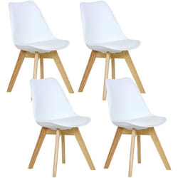 Lot de 4 Chaises de salle à manger Woltu Pied en bois, Assise en Similicuir, Style nordique, Blanc