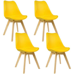 Lot de 4 Chaises de salle à manger Woltu Pied en bois, Assise en Similicuir, Style nordique, Jaune
