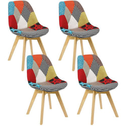 4 x Chaises de salle à manger, Chaises scandinaves pieds en bois Style nordique Patchwork - Woltu