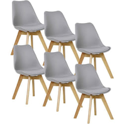 Lot de 6 Chaises de Salle à Manger Woltu Pied en bois, Assise en Similicuir, Style nordique, Gris
