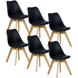 Lot de 6 Chaises de Salle à Manger Woltu Pied en bois, Assise en Similicuir, Style nordique, Noir