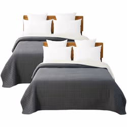 WOLTU 2 X Couvre-Lits matelassé Couverture rembourré de Lit Flannel 170x210cm Gris Foncé+Crème