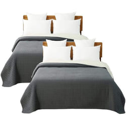 WOLTU 2 X Couvre-Lits matelassé Couverture rembourré de Lit Flannel 170x210cm Gris Foncé+Crème