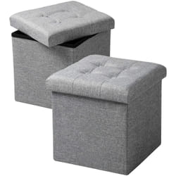 Lot de 2 Tabouret Pouf Coffre de Rangement Pliable en Lin, Charge jusqu'à 150 kg, 37, 5x37, 5x38cm (l x l x h) Gris Clair - Woltu