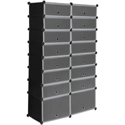 Woltu - Meuble à Chaussures en Plastique avec Porte, Pliable et Modulable, 94x37x160cm, 16 Cubes, Noir