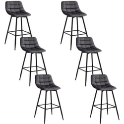 Lot de 6 Tabourets de bar avec repose-pieds Woltu Tabouret pour bar/bistro, Siège en velours, Pieds en métal, Gris Foncé