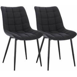 Lot de 2 Chaises de salle à manger siège en lin, Chaises de Cusine, pieds en métal, Gris Foncé - Woltu