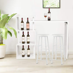 Woltu - 1 x Table de Bar Rotatif avec 3 tablettes + 2 x Tabourets de Bar Structure en métal Plateau en mdf, Blanc