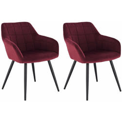Lot de 2 Chaises de salle à manger avec accoudoirs WOLTU, Chaise de cuisine, Chaise de salon en Velours, Pieds en métal, Bordeaux